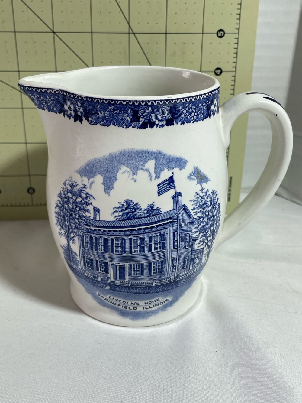 Old English Staffordshire 6” Pitcher Lincoln's Home Springfield Blue